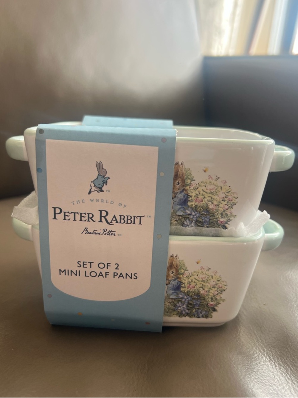 Peter Rabbit Set of 2 Ceramic Mini Loaf Pans in Mint and White